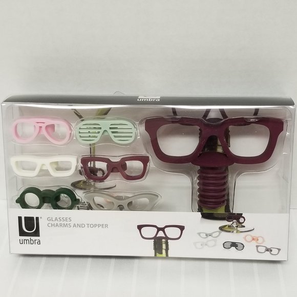 Umbra Geeky cool Glasses Charms and Topper for wine glass/bottle-Silicone-New - Picture 1 of 3